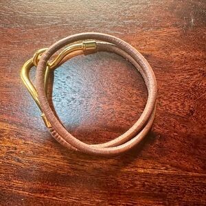 Hermes - brown leather - gold hardware - double hook bracelet/choker